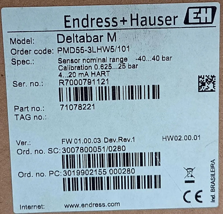 Transmissor de Pressão Endress Hauser PMD55-3LHW5/101 - Cabo Eletro