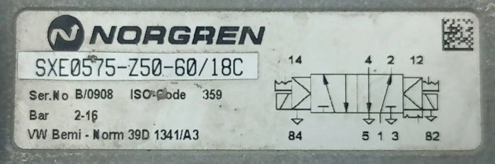 Válvula Solenoide Norgren SXE0575-Z50-60/18C 16 Bar - Cabo Eletro