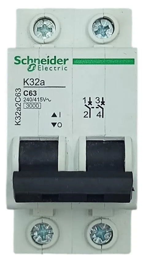 Disjuntor Bipolar Schneider K32A2C63 63A 240/415v 3kA - Cabo Eletro