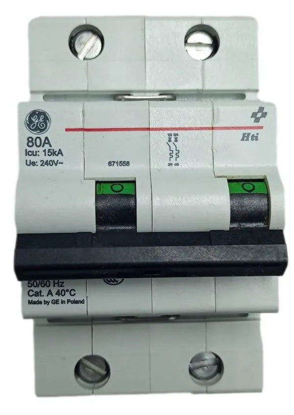 Disjuntor Bipolar GE HTI102D80 2P D080 240v 15kA - Cabo Eletro