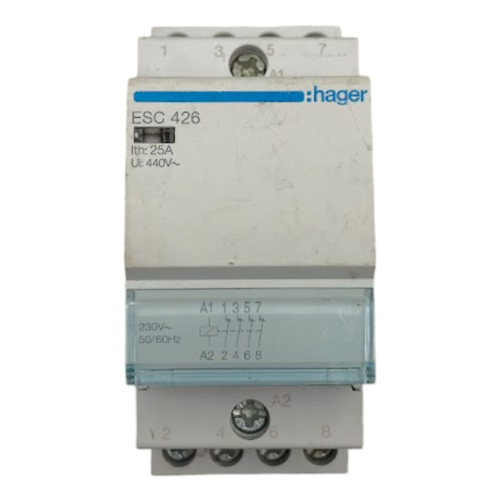 Contator Tetrapolar Hager ESC 426 25A 440v 50/60Hz 4NF - Cabo Eletro