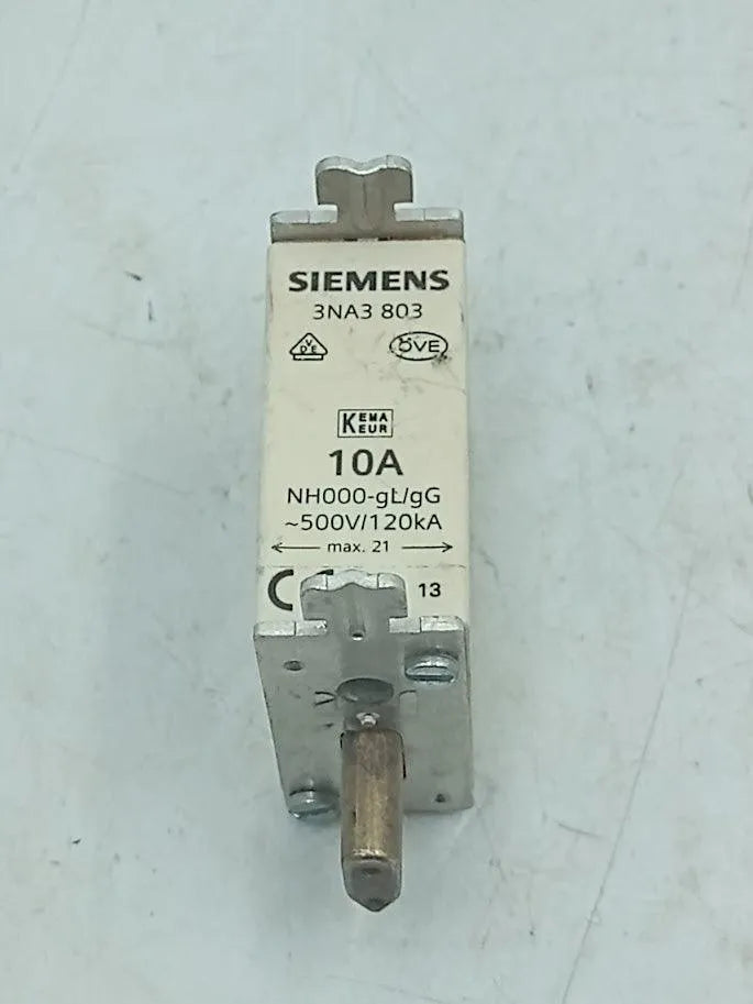 Fusível Siemens 3NA3 803 500V 10A NH000 gL/gG (KIT 5 PEÇAS) - Cabo Eletro