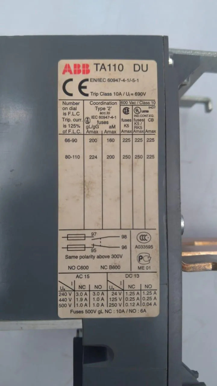 Relé Térmico De Sobrecarga ABB TA110 DU 80-110A - Cabo Eletro