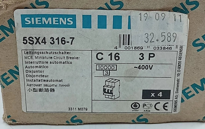 Disjuntor Tripolar Siemens Curva C 16A 5SX4 316-7 - Cabo Eletro