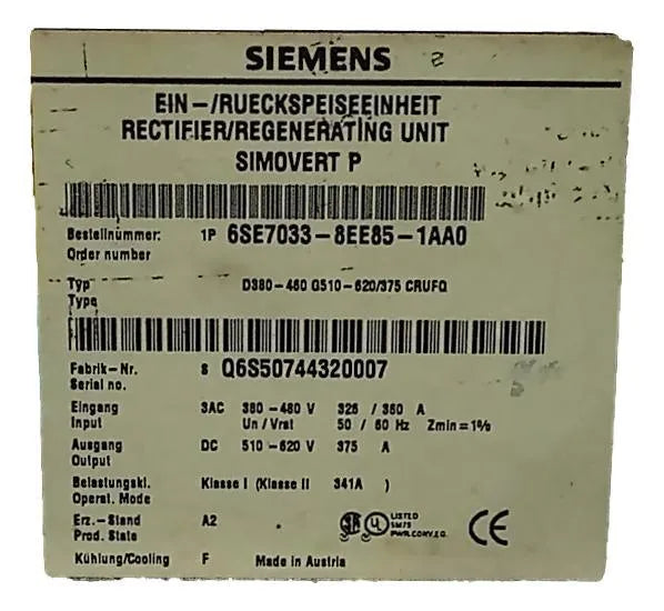 Inversor de Frequência Siemens 6SE7033-8EE85-1AA0 510/610V - Cabo Eletro