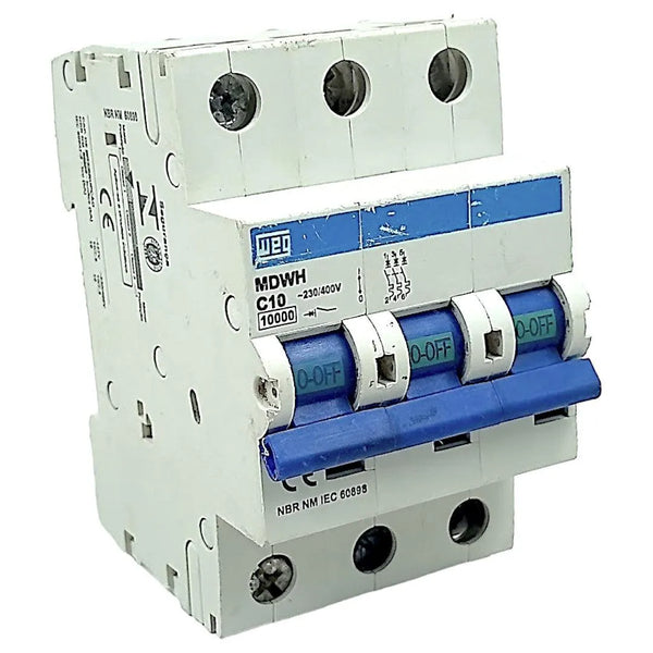 Disjuntor Tripolar Weg MDWH-C10 Curva C 10A 230/400V 10kA - Cabo Eletro