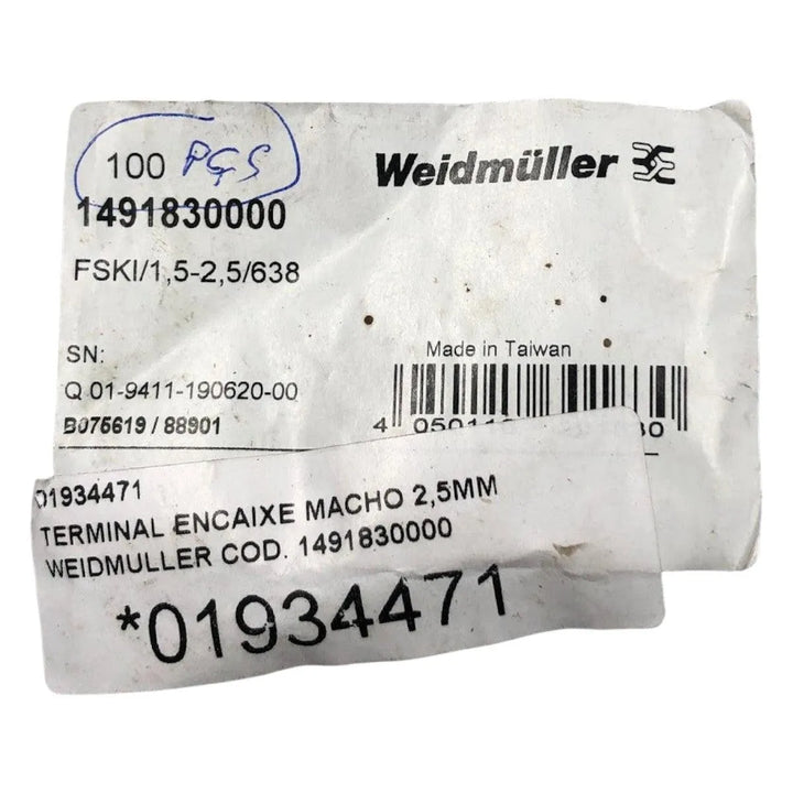 Terminal Macho Isolado Weidmuller FSKI/1,5-2,5/638 KIT 90 - Cabo Eletro