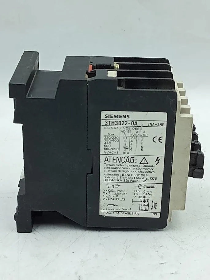 Contator Auxiliar Siemens 3TH30 22-0A 400V 16A (USADO) - Cabo Eletro