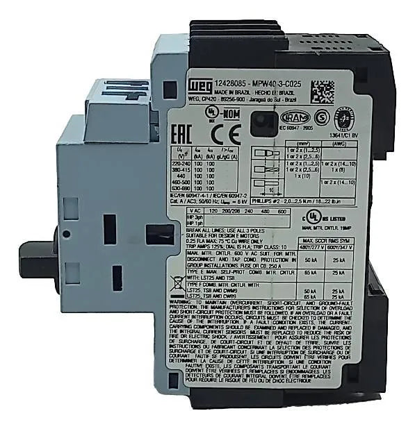 Disjuntor Motor WEG MPW40-3-C025 0,16-0,25 - Cabo Eletro