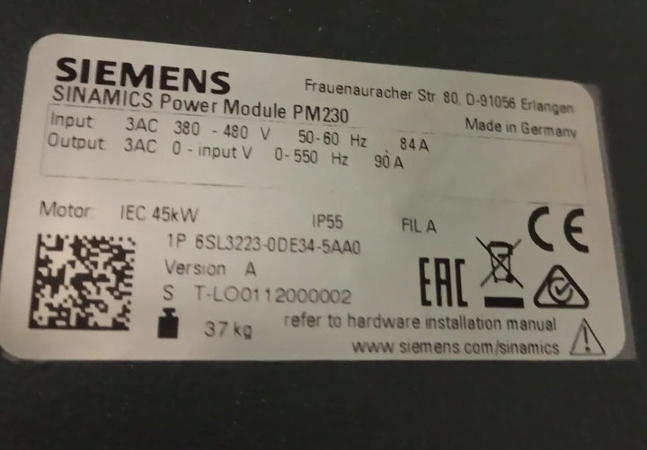 Inversor de Frequência Siemens 6SL3223-0DE34-5AA0 - Cabo Eletro