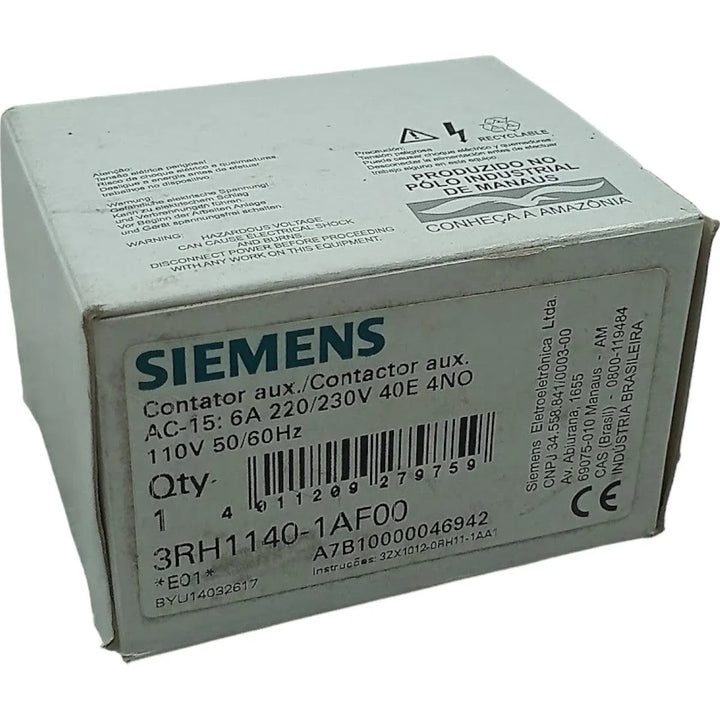 Contator Auxiliar Siemens 3RH1140-1AF00 110vDC 50/60Hz 4 NA - Cabo Eletro