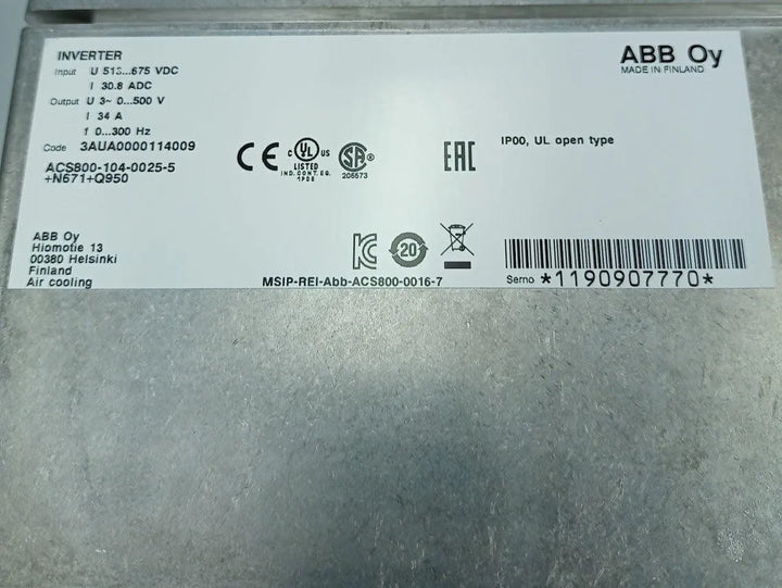 Inversor de Frequência ABB ACS800-104-0025-5 N671 Q950 - Cabo Eletro