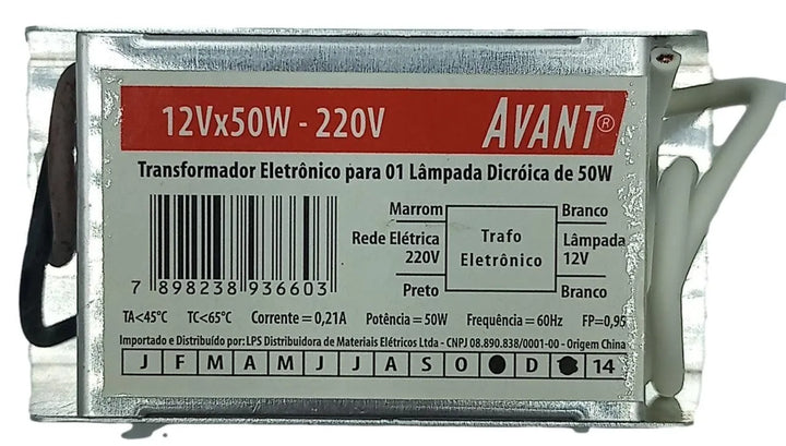 Transformador Eletrônico Avant 12Vx50W 220v Kit 5 Peças - Cabo Eletro