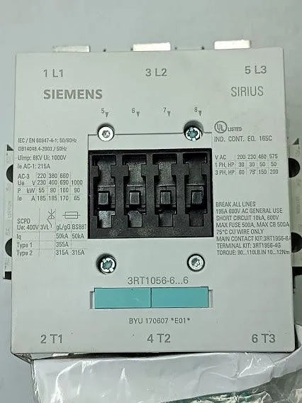 Contator Siemens 3rt1056-6ap36 185A 90kw 125cv 220/240V - Cabo Eletro