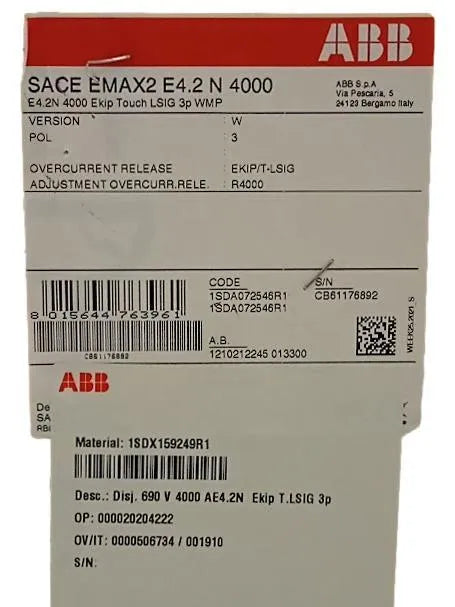 Disjuntor Tripolar ABB Sace Emax2 E4.2 N 4000 4000A 690v - Cabo Eletro