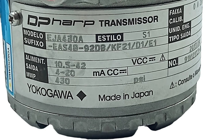 Transmissor de Pressão Yokogawa EJA430A-EAS4B-92DB/KF21/D1/ - Cabo Eletro