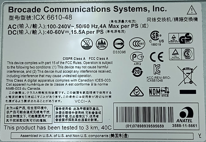 Switch Brocade ICX6610-48-I RJ-45 de 48 Portas - Cabo Eletro