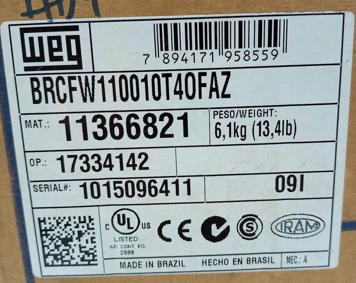 Inversor De Frequência WEG BRCFW110010T40FAZ 10A 5Cv/3,7kW - Cabo Eletro