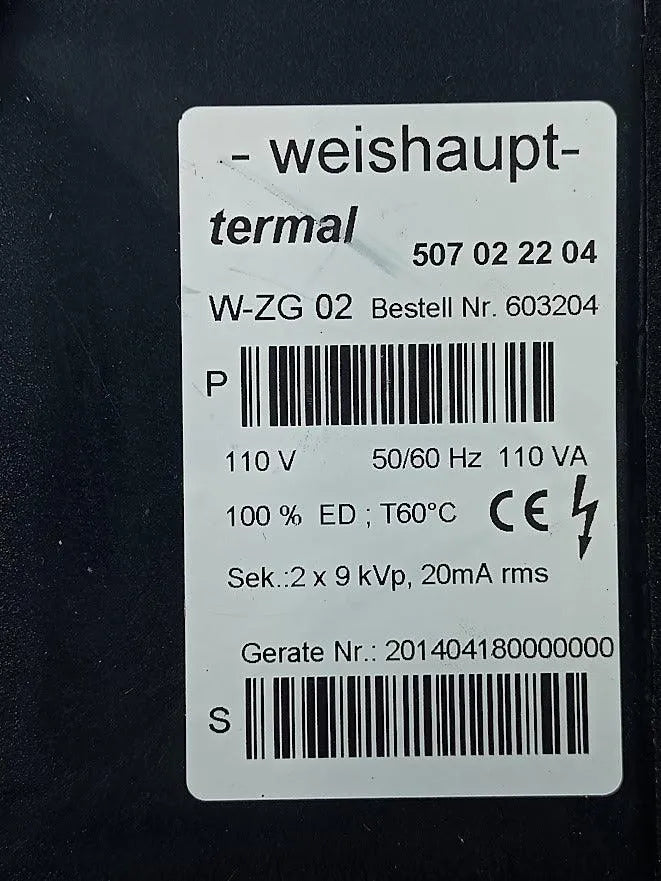 Transformador de Ignição WEISHAUPT W-ZG02507022204 110V 60Hz - Cabo Eletro