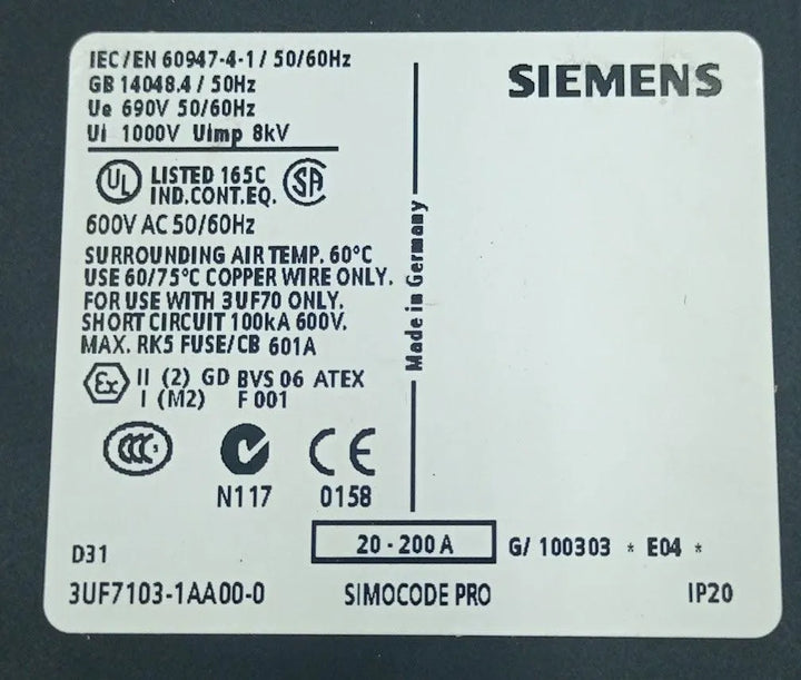 Módulo Medição de Corrente Siemens 3UF7103-1AA00-0 20-200A - Cabo Eletro