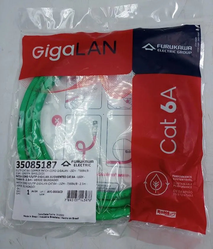 Cabo de Rede Furukawa Patch Cord Cat6A Gigalan Verde 2,5m - Cabo Eletro