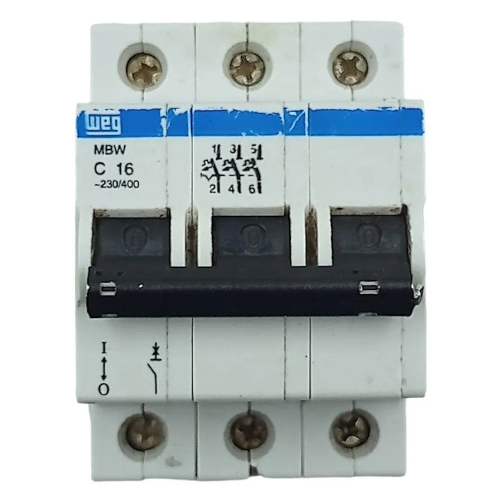 Disjuntor Tripolar Weg MBW-C16 Curva C 16A 3P 230/400v 10kA - Cabo Eletro