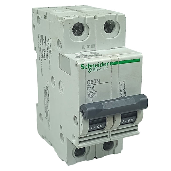 Disjuntor Bipolar Schneider C60N C16 Curva C 16A 400v 6kA - Cabo Eletro