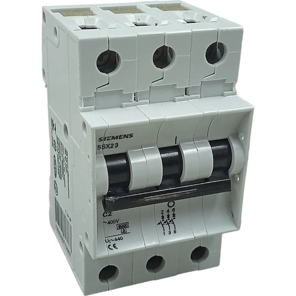Disjuntor Tripolar Siemens 5SX23 Curva C 2A 400v 6kA - Cabo Eletro