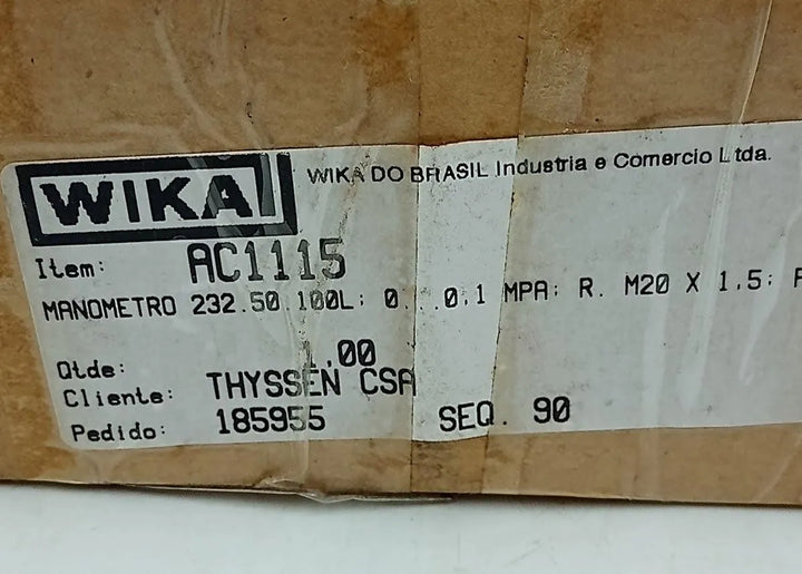 Manômetro Wika 232.50 100L 0,001Mpa M20 x 1.5 1/2NPT 10cm - Cabo Eletro