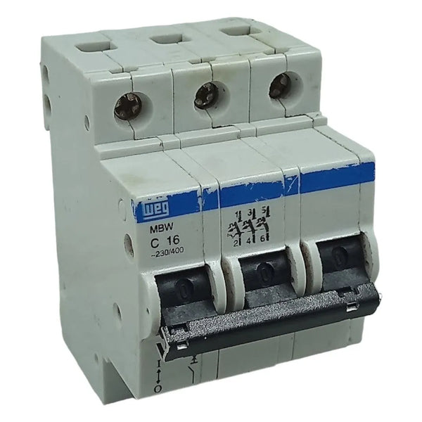 Disjuntor Tripolar Weg MBW-C16 Curva C 16A 3P 230/400v 10kA - Cabo Eletro