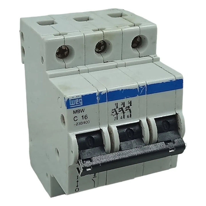 Disjuntor Tripolar Weg MBW-C16 Curva C 16A 3P 230/400v 10kA - Cabo Eletro