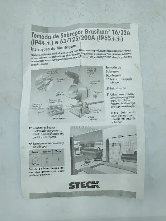 Tomada de Sobrepor Steck S-4006 4P 380V 6H - Cabo Eletro