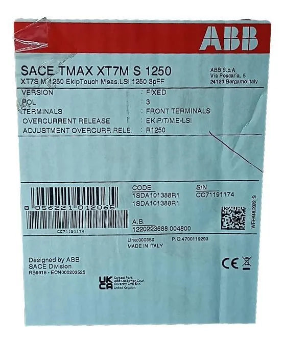 Disjuntor Tripolar ABB Sace Tmax XT7S M 1250 1250A 1000v 8kV - Cabo Eletro