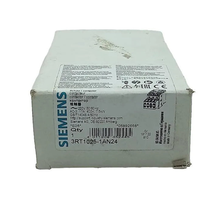 Contator Siemens 3RT1025-1AN24 220v 50/60Hz 17A 7,5kW - Cabo Eletro