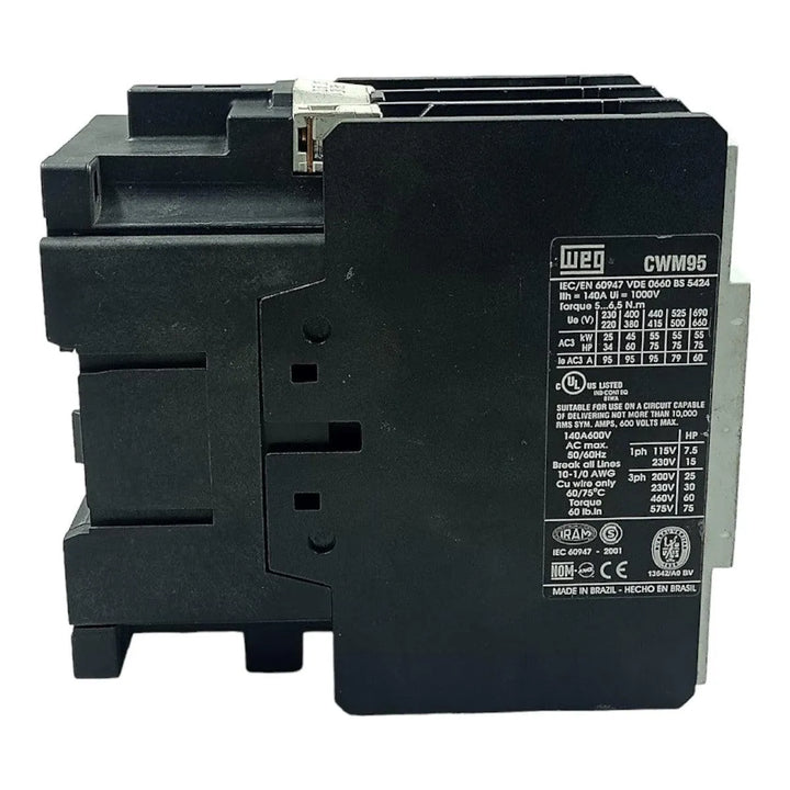 Contator Weg CWM95 140A UI=1000V TORQUE 5…6,5 N.M - Cabo Eletro