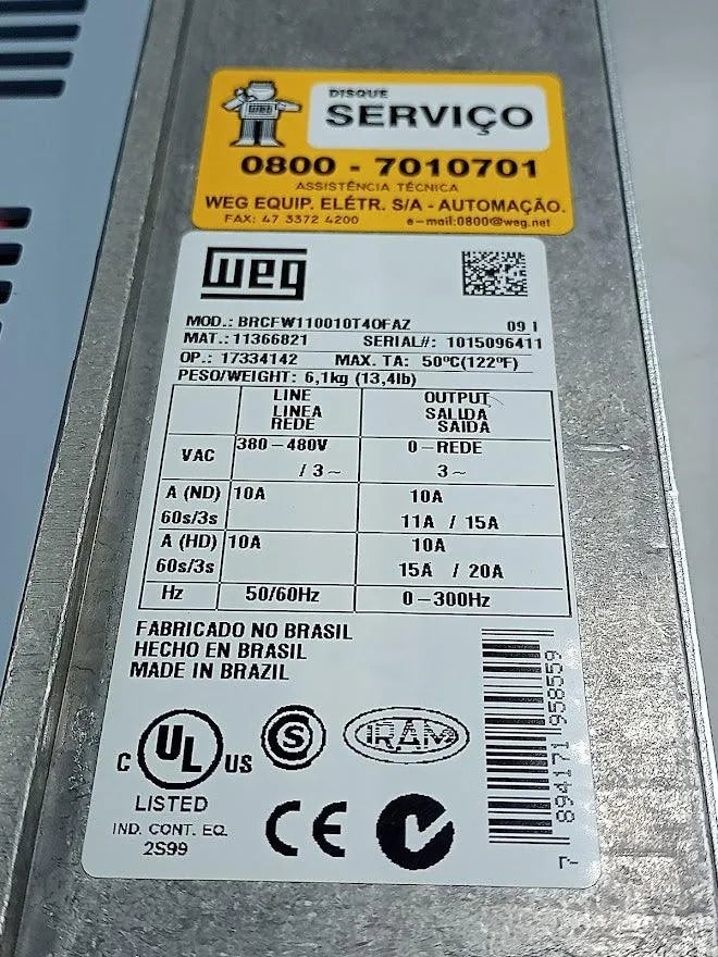 Inversor De Frequência WEG BRCFW110010T40FAZ 10A 5Cv/3,7kW - Cabo Eletro