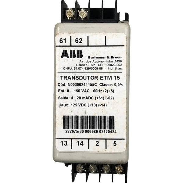 Transdutor de Corrente ABB ETM 15 0-150v 4-20mA 0,5% - Cabo Eletro