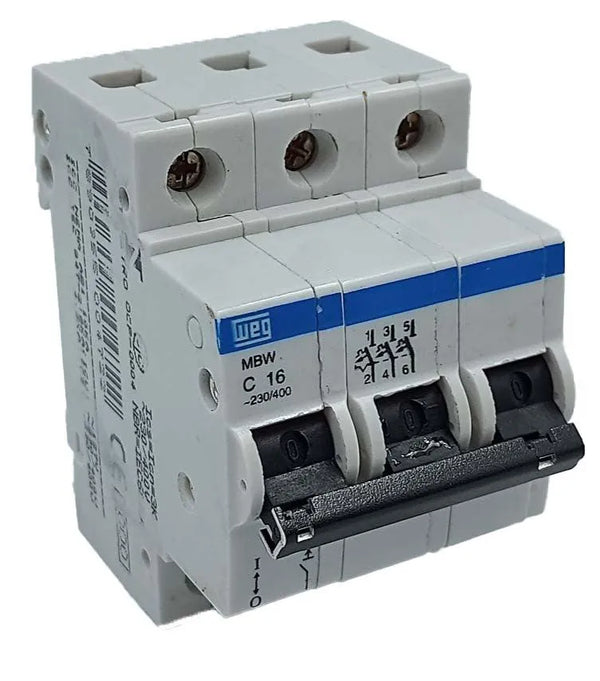 Disjuntor Tripolar WEG MBW C16 3P 230/400v 3 kA - Cabo Eletro
