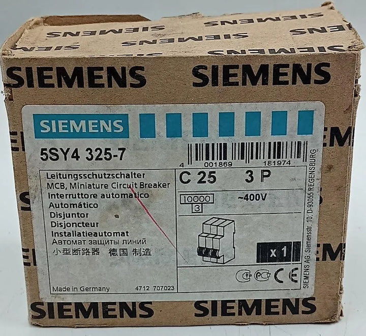 Disjuntor Tripolar Siemens Curva C 25A 5SY4 325-7 - Cabo Eletro