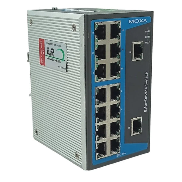 Switch Ethernet 16Port 10/100BTX Moxa EDS-316 12-45vdc - Cabo Eletro