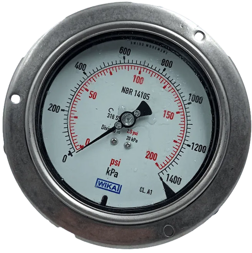 Manômetro Wika 0/1400kPa 0/300psi DN120mm R1/2 NPT - Cabo Eletro