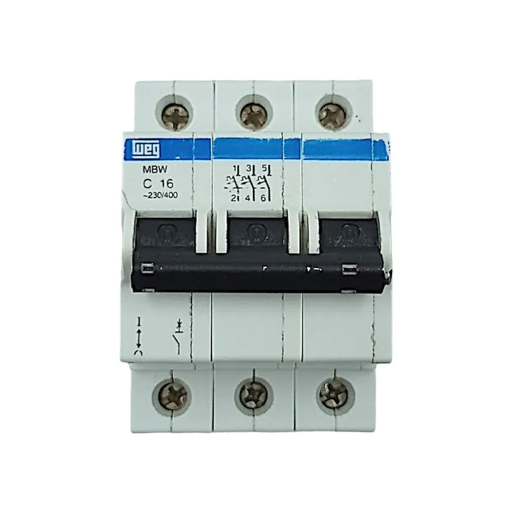 Disjuntor Tripolar Weg MBW-C16 Curva C 16A 3P 230/400v 10kA - Cabo Eletro