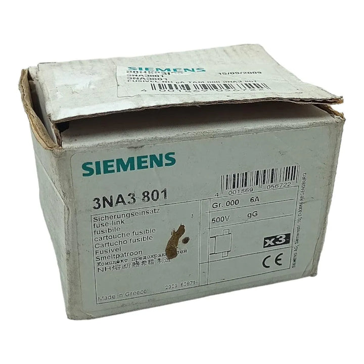 Fusivel NH000 Siemens 3NA3 801 6A 500V 120KA MAX21 - Cabo Eletro