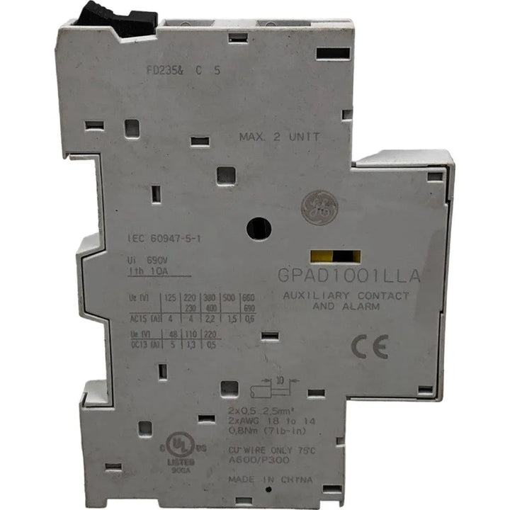 Bloco de Contato Auxiliar GE GPAD1001LLA 1NF+1NA 690v 10A - Cabo Eletro