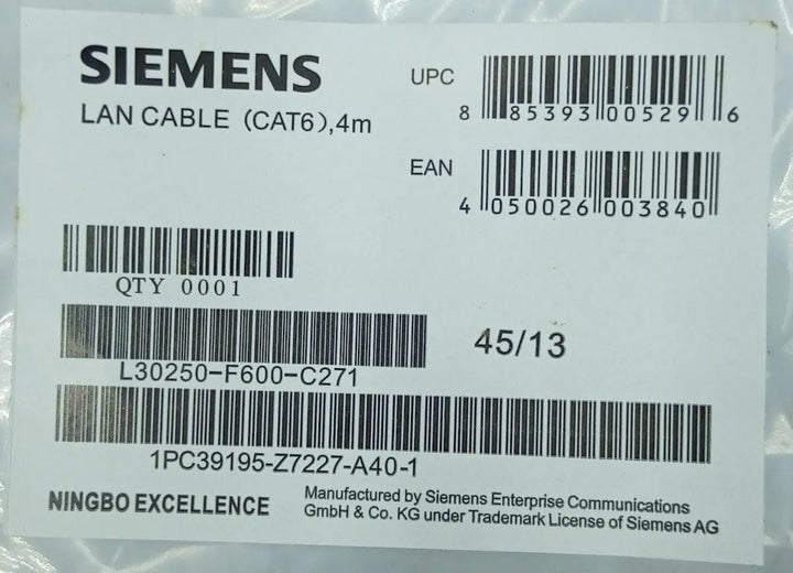 Patch Cord Preto Siemens RJ45/RJ45 L30250-F600-C271 CAT6 4M - Cabo Eletro