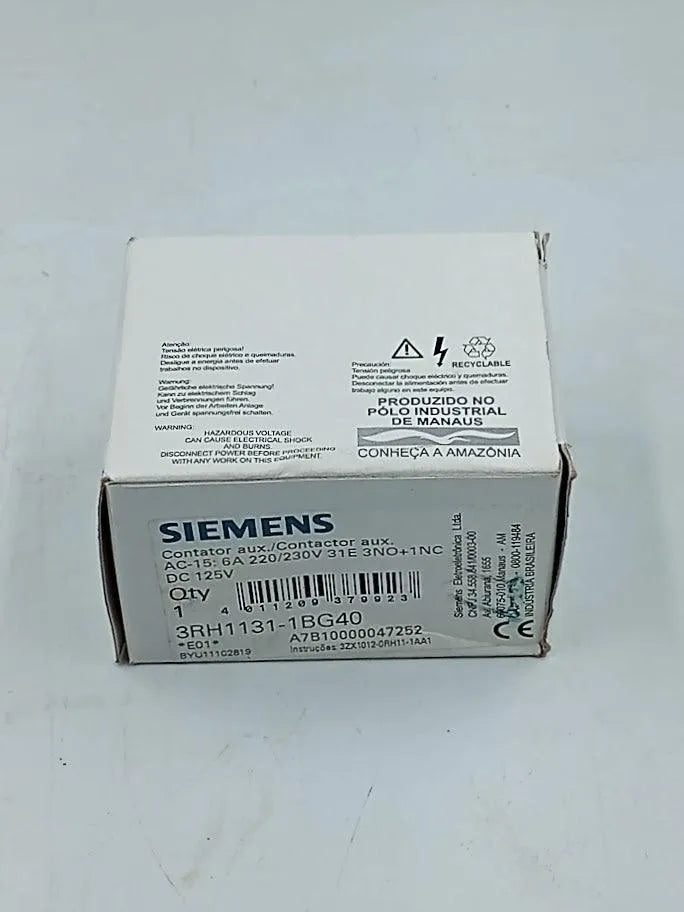 Contator Auxiliar Siemens 3RH1131-1BG40 125vDC 3NA+1NF - Cabo Eletro