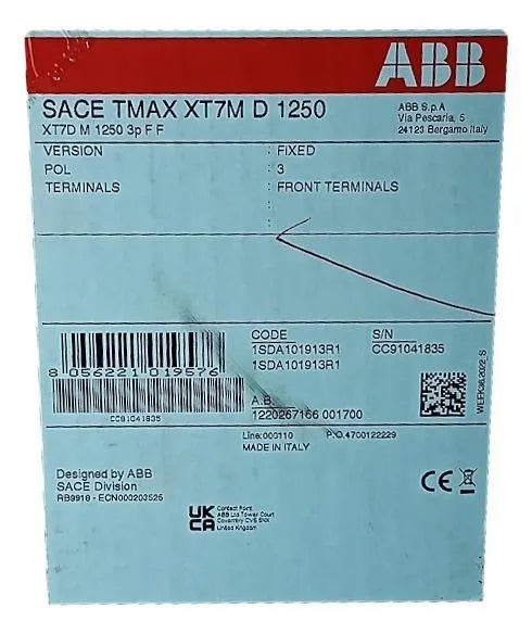 Disjuntor Tripolar ABB Sace Tmax XT7D M 1250 1250A 1000v 8kV - Cabo Eletro