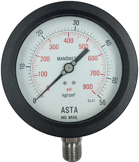 Manômetro ASTA 0-56 kgf/cm² 0-800 psi 1/2 NPT DN 130mm