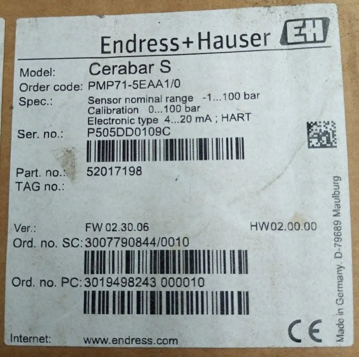 Transmissor de Pressão Endress Hauser PMP71-5EAA1/0 - Cabo Eletro