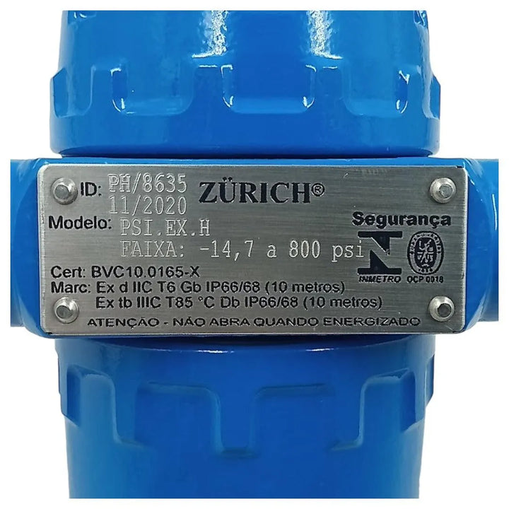 Transmissor De Pressão Zurich PSI.EX.H -14,7 A 800 PSI 1/2 NPT - Cabo Eletro